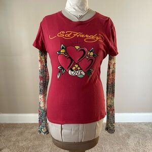 Ed Hardy Women's Red Love Graphic Tee